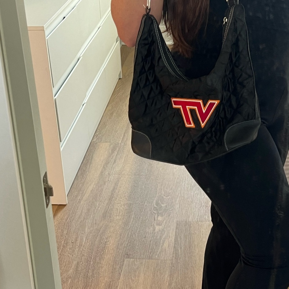 Black Quilted Virginia Tech Logo Shoulder Bag